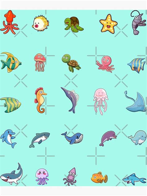 Choose Large Sticker Mega Cute Sea Animals Fish Poster For Sale By
