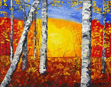 White Birch Tree Abstract Painting In Autumn Painting By