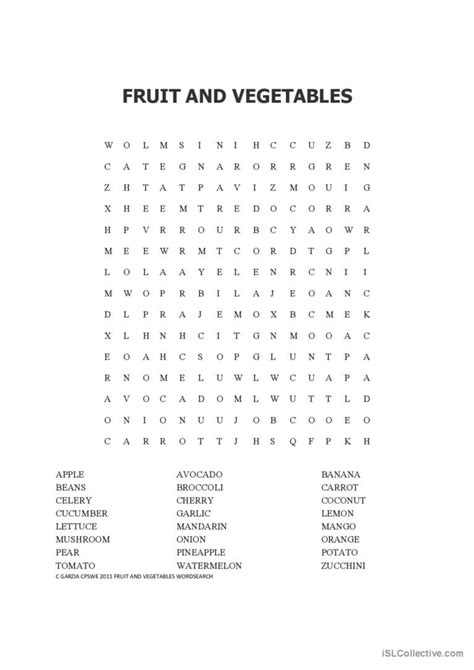 Fruit And Vegetable Word Search Wor English Esl Worksheets Pdf Doc