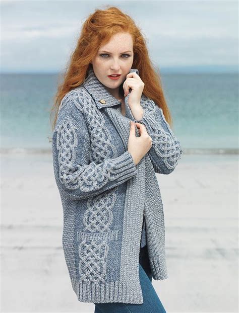 Plaited Merino Wool Coatigan Wool Coat For Woman Irish Cardigans Hooded Wool Coat Aran Sweater