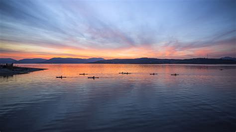 Wallpaper Nature Landscape Boat Mountains Clouds Sky Water