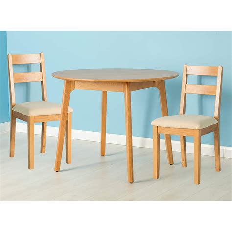 Nordic Solid Oak Small Round Dining Table Set 2 Chairs Light Oak