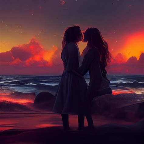 Two Beautiful Lesbian Women Kissing On A Wild Beach Midjourney Openart