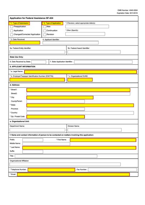 Sf 424 Fillable Form Printable Forms Free Online
