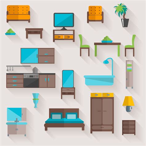 Furniture Home Flat Icons Set 459342 Vector Art At Vecteezy