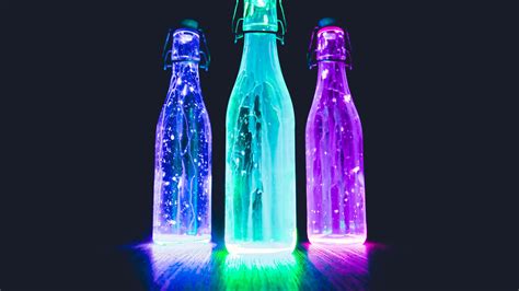 Download Wallpaper 2560x1440 Bottles Neon Light Liquid Widescreen 16