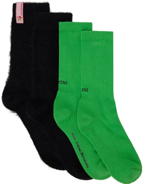 Socksss Two Pack Black And Green Socks Ssense