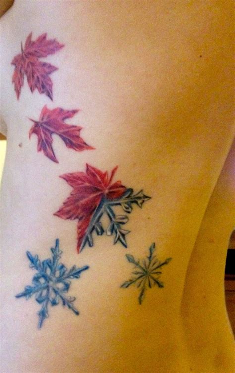 Autumn Leaves With Snowflakes Tattoo Snow Flake Tattoo Autumn Tattoo