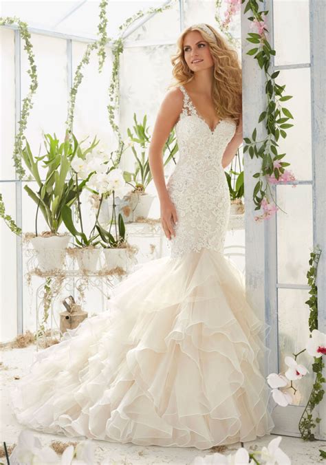 Pearls And Crystals On Lace Mermaid Wedding Dress Style