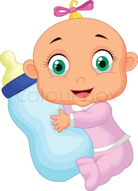 Vector Illustration Of Baby Girl Cartoon Holding Milk
