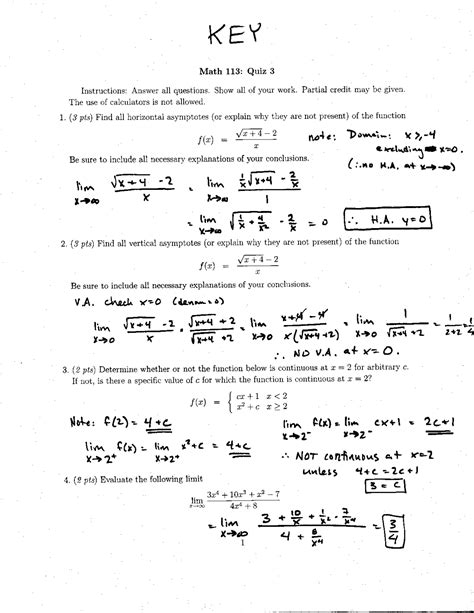 Quiz 3 Key | Analytic Geometry and Calculus I | MATH 113 - Docsity