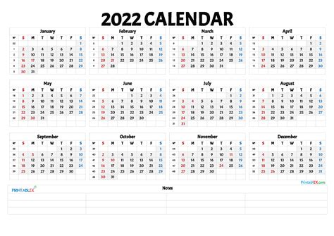 Blank Calendar 2022 Printable Landscape Pdf Image