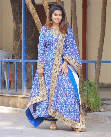 sneha prasanna s floral blue salwar suit with dupatta looks lovely