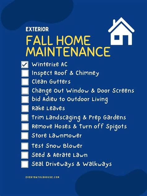 A Blue Poster With The Words Fall Home Maintenance