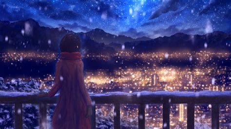 640x360 Anime Girl Standing Alone In Snow 640x360 Resolution Wallpaper
