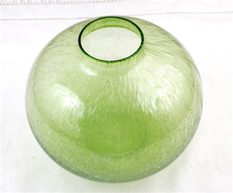 Vintage Large Round Green Bubble Glass Minimalist Vase Retro French Biot Boule Style Air