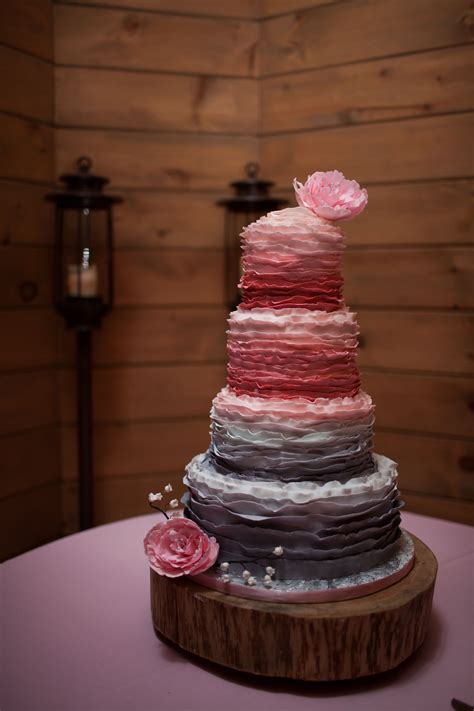 Pink And Gray Ombre Ruffled Wedding Cake Pink Wedding Cake Ruffle