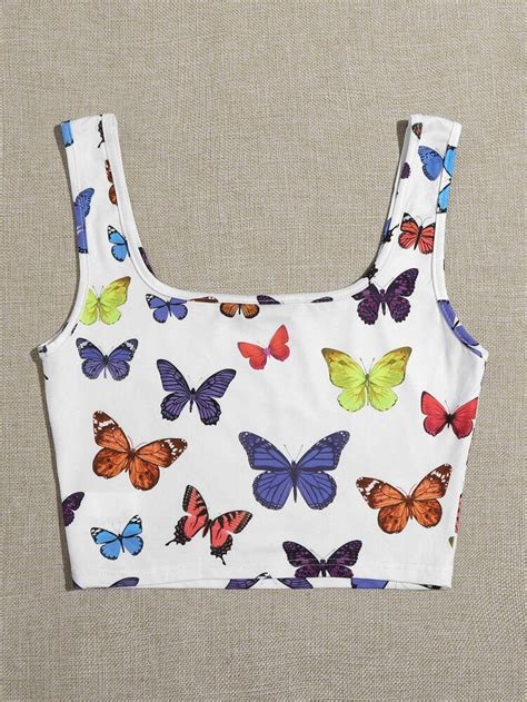 Butterfly Print Crop Tank Top Shein Usa In 2021 Tween Fashion