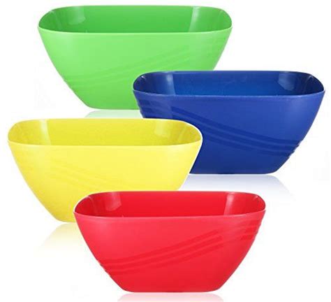Zilpoo Set Of 4 Large Plastic Serving Bowls Reusable Colorful Square