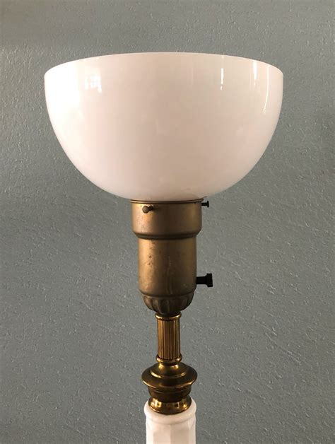 Vintage Torchiere Ceramic Table Lamp With Milk Glass Shade Etsy