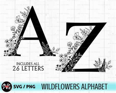 Floral Alphabet Svg Wildflower Svg Floral Letters Svg Etsy Canada