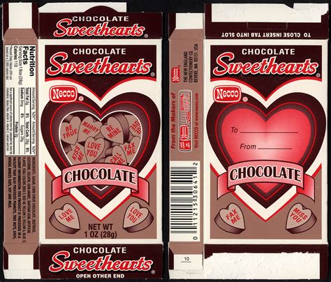 Necco Chocolate Sweethearts Valentines Candy Box Circa 2005