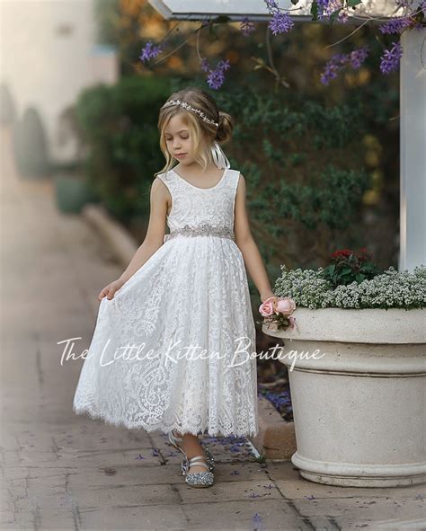 bohemian flower girl dress white lace flower girl dress rustic flower girl dress boho flower