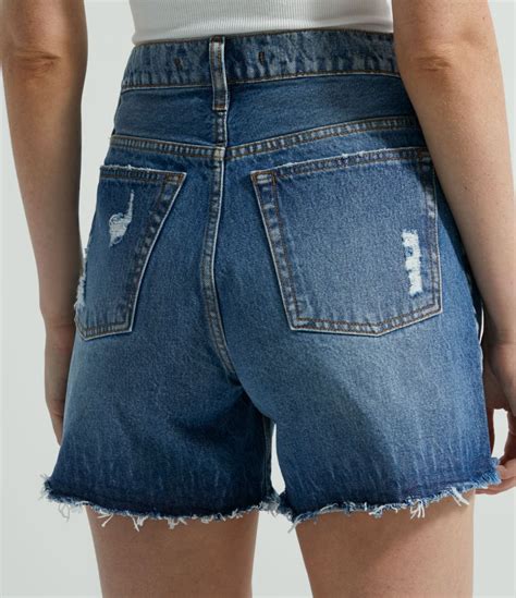 Short Jeans Liso Com Pu Dos E Barra Desfiada Azul Renner