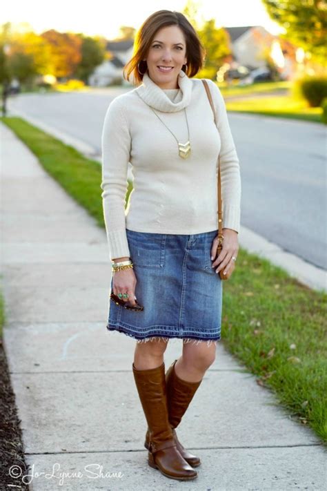 Fall Outfit Inspiration Denim Skirt Riding Boots