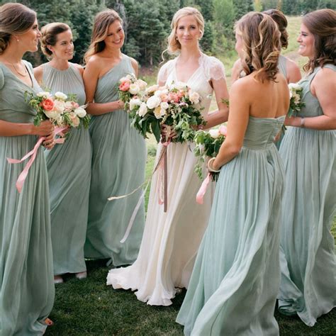 Elegant Sage Green Bridesmaid Dresses Long A Line Chiffon