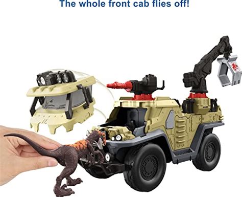 Jurassic World Toys Dominion Capture And Crush Truck With Velociraptor Vehicle Toy With Tranq