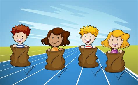 Jumping Sack Racing On Running Track 432977 Vector Art At Vecteezy