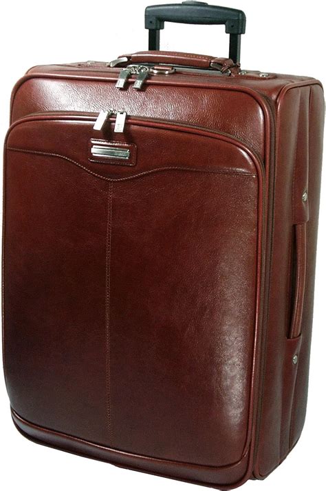 Le Sands 20 Inch Brown Deluxe Genuine Leather Wheeled Rolling Carry On
