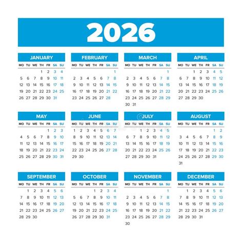 Calendario Simple De 2026 Años Ilustración Del Vector Ilustración De