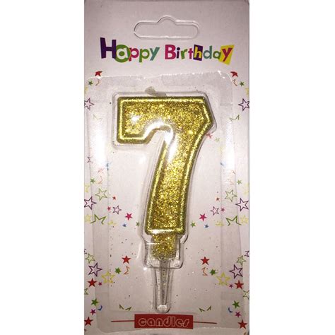 Number 7 Birthday Candle Golden Glitter Partymonsterae