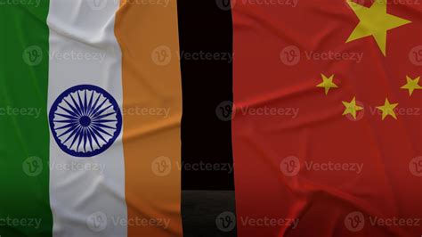 China And India Flags On Rusty Background 3d Rendering For Border