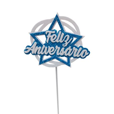Topo De Bolo Feliz Aniversário Estrela Azul Piffer