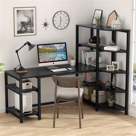 Tribesigns Black 67 Inch Modern Computer Desk With 5 Tier Storage
