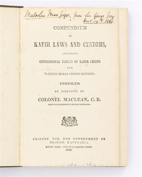 A Compendium Of Kafir Laws And Customs Including Genealogical Tables