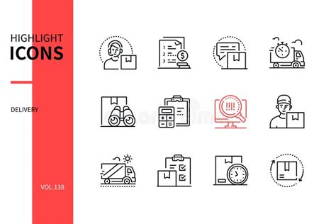 Delivery Modern Line Design Style Icons Set Stock Vector
