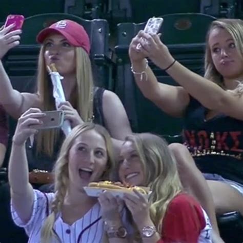 Girls Take Selfies At Baseball Game