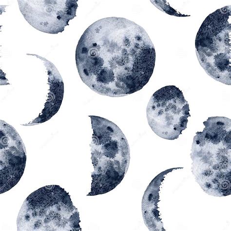 Watercolor Moon Phases Pattern Hand Painted Various Phases Isolated On