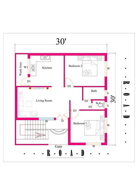 30×30 2bhk House Plan In 900 Square Feet Area Dk 3d Home Design