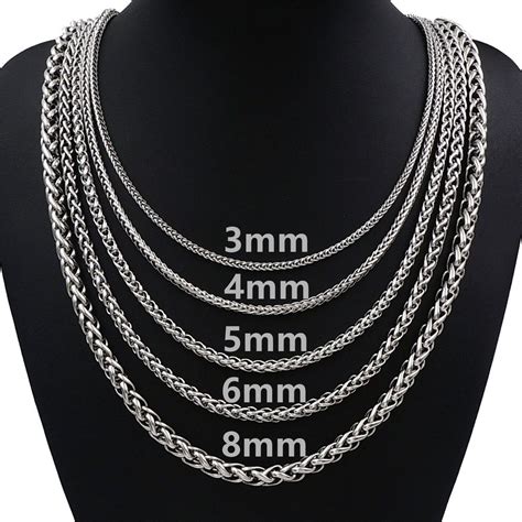 3 4 5 6mm mens silver stainless steel necklace wheat braided chain 18 30 inch elfasio