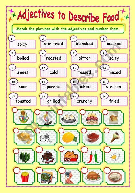 Food Adjectives Worksheet