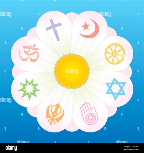 Religión Mundial Símbolos En Los Pétalos De Una Flor Como Símbolo De