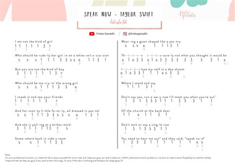 Speak Now Taylor Swift Kalimba Tabs Letter And Number