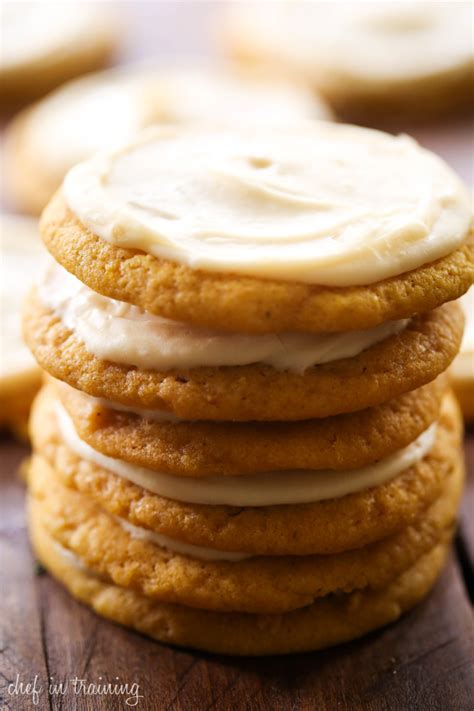 Soft Pumpkin Sugar Cookies With Caramel Cream Cheese Frosting Chef In Training