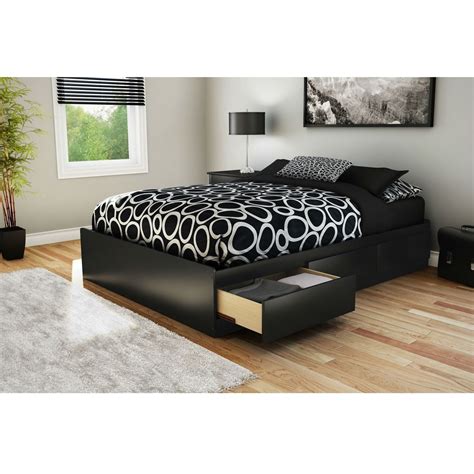 Metal platform bed frame queen twin full king size mattress foundation 14 inch. Full Modern Platform Bed with 3 Storage Drawers in Black ...