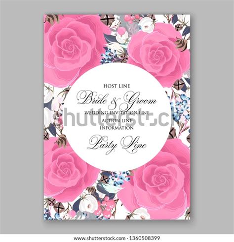 Pink Rose Wedding Invitation Card Template Stock Vector Royalty Free